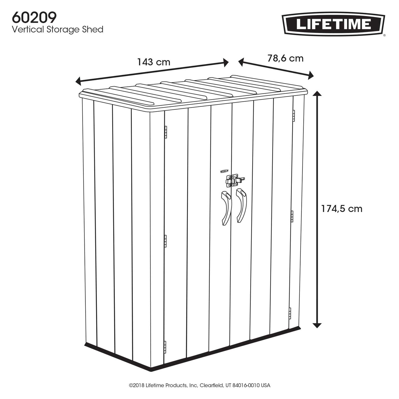 LIFETIME UPRIGHT SHED 1.4mx0.7m 1430L