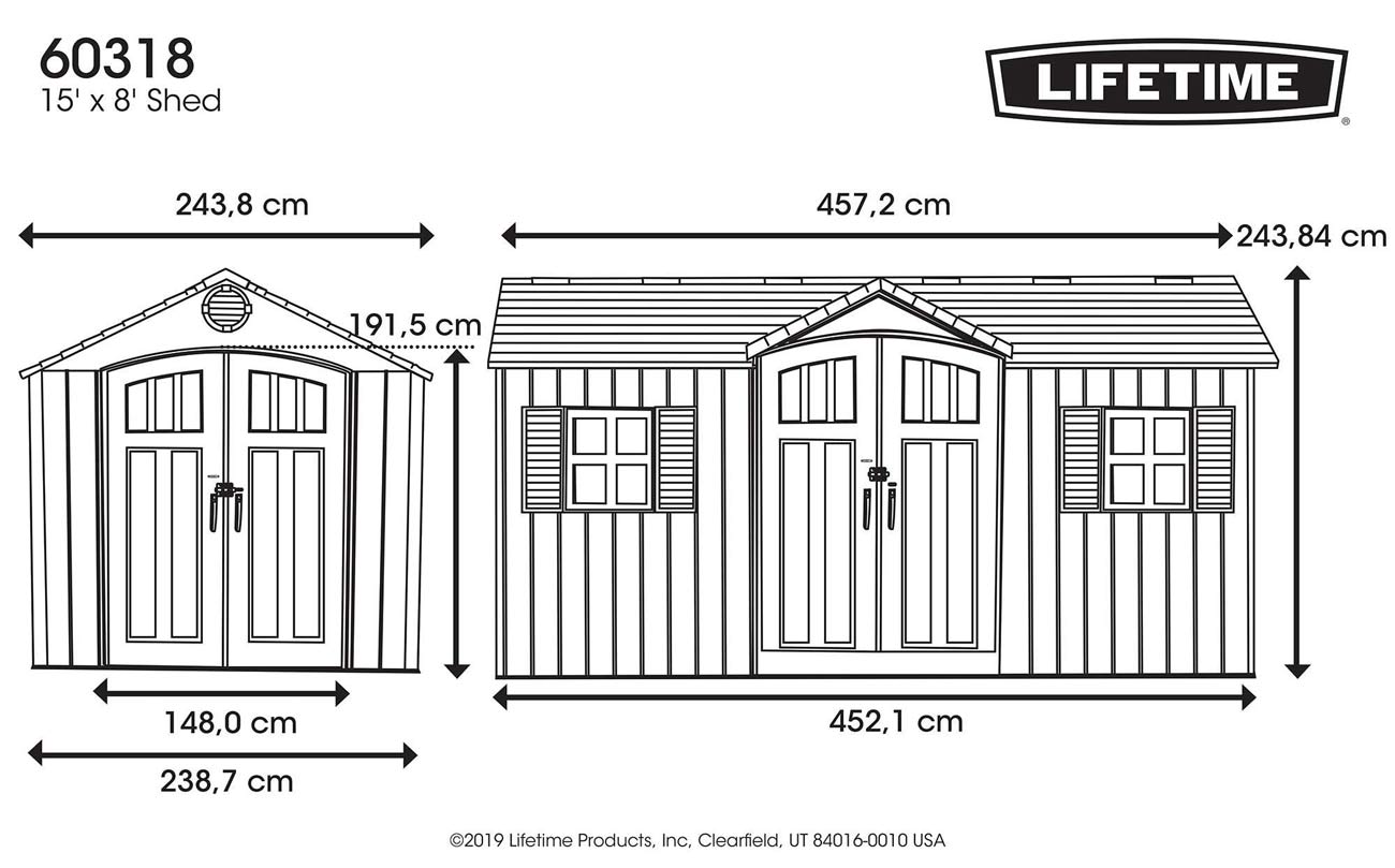 LIFETIME 15'x8' GARDEN SHED 4.6mx2.4m